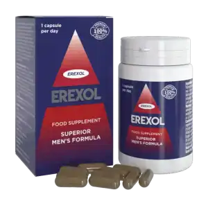 EREXOL complément alimentaire pour hommes, capsule quotidienne pour santé optimale, qualité premium, formule supérieure, pharmacie Poirotte, bien-être masculin, produit naturel, santé masculine, supplément nutritionnel.