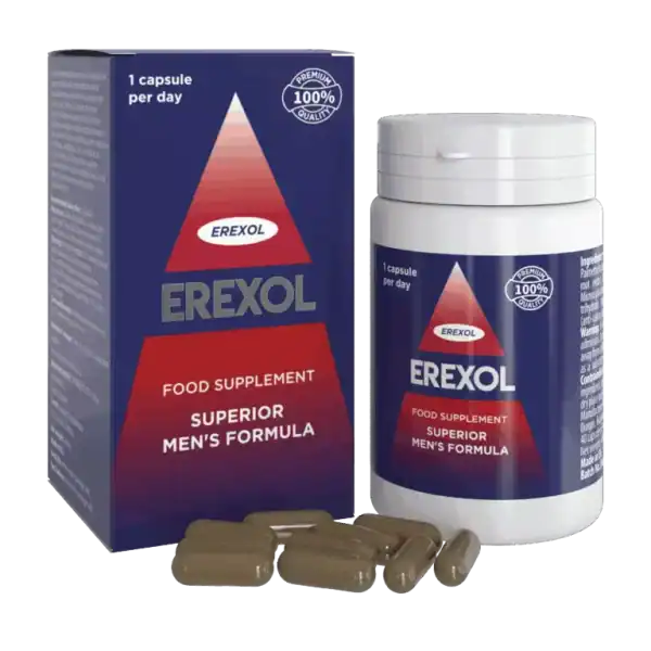 EREXOL complément alimentaire pour hommes, capsule quotidienne pour santé optimale, qualité premium, formule supérieure, pharmacie Poirotte, bien-être masculin, produit naturel, santé masculine, supplément nutritionnel.
